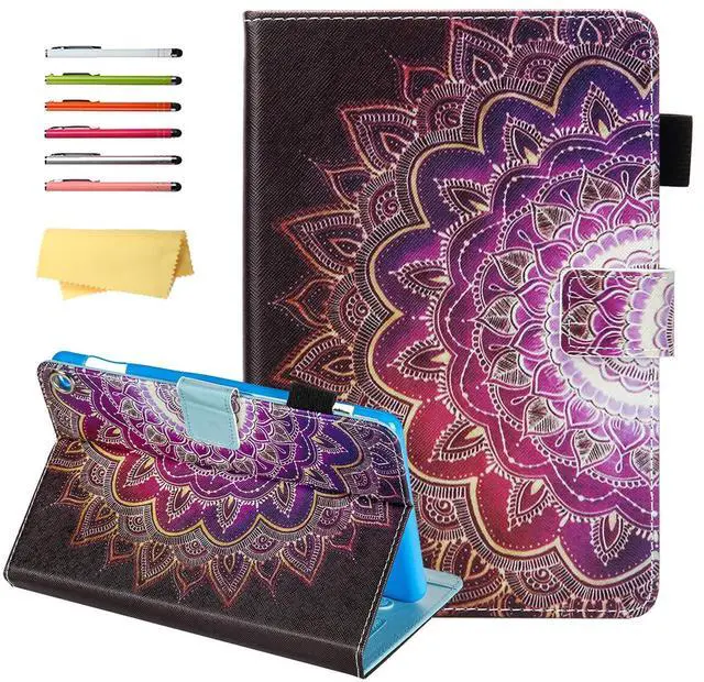Main image of UUcovers Case for Amazon Kindle Fire HD 8 & Fire HD 8 Plus Tablet 8" (12th/10th Generation, 2022/2020) Stand Magnetic Cover with Pencil Holder/Card Pockets [Auto Sleep/Wake], Purple Mandala Flower