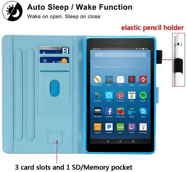 Alt view image 4 of 5 - UUcovers Case for Amazon Kindle Fire HD 8 & Fire HD 8 Plus Tablet 8" (12th/10th Generation, 2022/2020) Stand Magnetic Cover with Pencil Holder/Card Pockets [Auto Sleep/Wake], Purple Mandala Flower