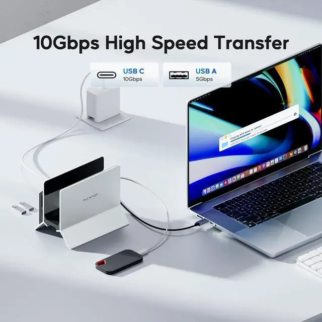 Alt view image 4 of 5 - Vertical MacBook Docking Station, PULWTOP Docking Station for Mac mini with M.2 NVMe case for MacBook Pro/Air, 4K@60Hz HDMI, 2USB C 10Gbps, SD/TF, 100W PD, RJ45, 2 USB A for Windows Sliver