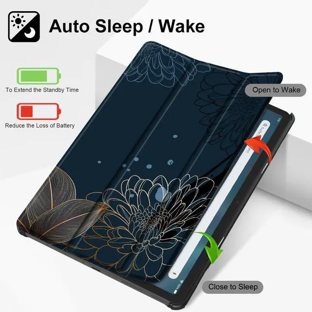 Alt view image 2 of 5 - Mektron Amazon Fire Max 11 INCH Case 2023 Release (Compatible with 13th Gen Tablet), Black Hard Cover with Auto Wake/Sleep, Multi-Angle Stand Protective Case for Fire 11,Line Chrysanthemums