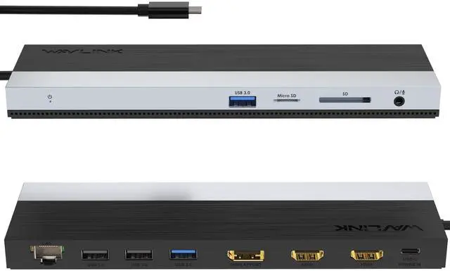 Main image of WAVLINK USB C Docking Station, USB-C Dock Triple Display PD 85W,USB Type C Hub with DisplayPort, HDMI, USB 2.0/3.0, Gigabit Ethernet, SD/TF Slot, Audio Jack for Windows and Mac