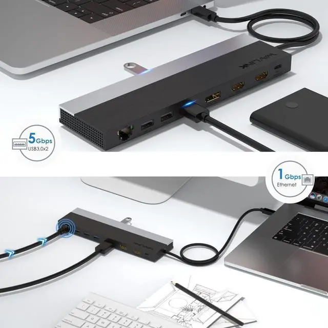 Alt view image 5 of 5 - WAVLINK USB C Docking Station, USB-C Dock Triple Display PD 85W,USB Type C Hub with DisplayPort, HDMI, USB 2.0/3.0, Gigabit Ethernet, SD/TF Slot, Audio Jack for Windows and Mac