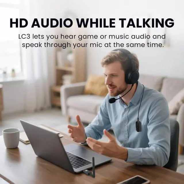 Alt view image 3 of 5 - Avantree ProLink - Bluetooth 5.4 LE Audio Transmitter & Receiver Set, aptX Lite, 20 ms Ultra-Low Latency & HiFi Wireless Audio Adapter for Gaming, Calls, Music, Plug & Play for PC, PS5, Mac, Phones