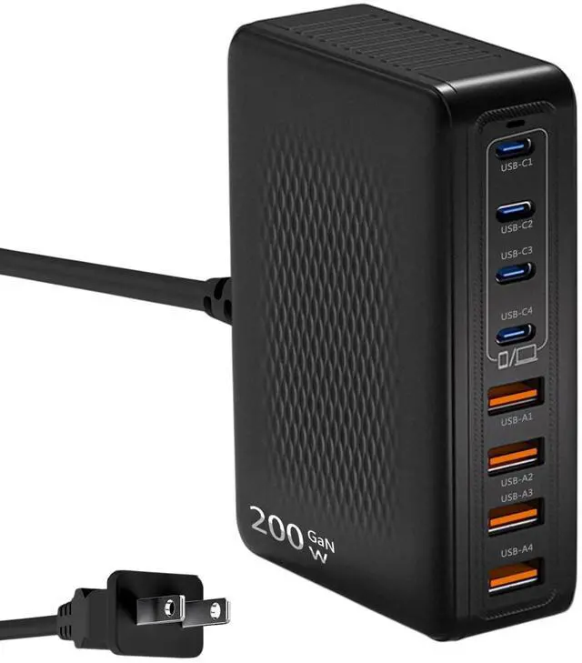 Main image of 200W USB C Charger Block,Upgraded GaN III 8-Port Fast Charging Station Hub,PD 65W Laptop Charger Adapter Compatible with MacBook Pro/Air,DELL,Steam Deck,iPhone 16/15/14,Galaxy S23/22 etc (Black)