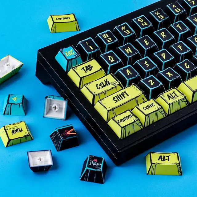 Alt view image 2 of 5 - JOMKIZ PBT Keycaps - Japanese Manga Theme Keycaps Set, 131 Keys Cherry Profile Dye-Sub Custom Keycap, Cyberpunk 2077 Minimalist Style Key Caps for 60%, 65%, 75%, 100% Cherry MX Mechanical Keyboard