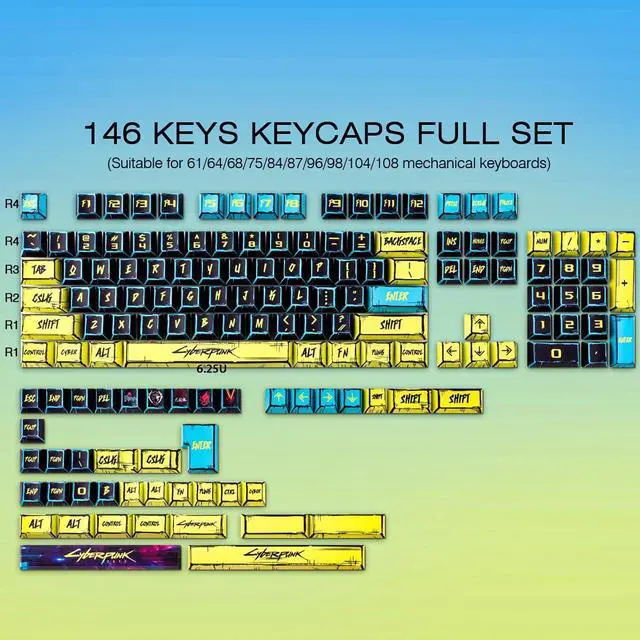 Alt view image 3 of 5 - JOMKIZ PBT Keycaps - Japanese Manga Theme Keycaps Set, 131 Keys Cherry Profile Dye-Sub Custom Keycap, Cyberpunk 2077 Minimalist Style Key Caps for 60%, 65%, 75%, 100% Cherry MX Mechanical Keyboard