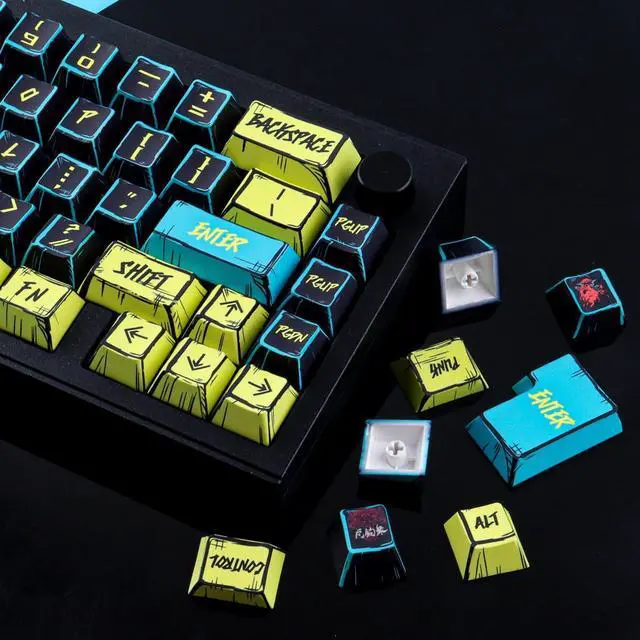 Alt view image 5 of 5 - JOMKIZ PBT Keycaps - Japanese Manga Theme Keycaps Set, 131 Keys Cherry Profile Dye-Sub Custom Keycap, Cyberpunk 2077 Minimalist Style Key Caps for 60%, 65%, 75%, 100% Cherry MX Mechanical Keyboard
