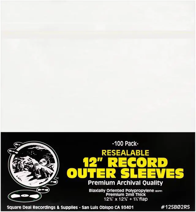 Main image of (100) 12" Archival Resealable Record Outer Sleeves - Super Clear Premium 2 Mil Thick Archival Quality BOPP #12SB02RS