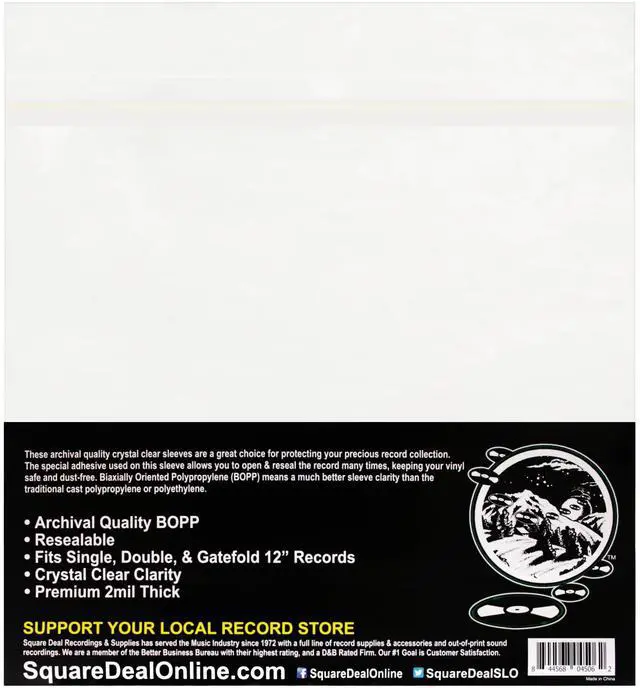 Alt view image 2 of 5 - (100) 12" Archival Resealable Record Outer Sleeves - Super Clear Premium 2 Mil Thick Archival Quality BOPP #12SB02RS
