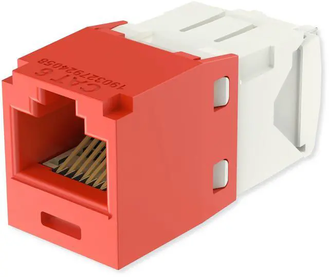 Alt view image 2 of 4 - CJ688TGRD Pack of 10 Category 6 TX6 Plus Mini-Com UTP Jack Modules, Red, TG Style, Toolless, RJ45 Ethernet High Performance Network Module, T568A/T568B Wiring