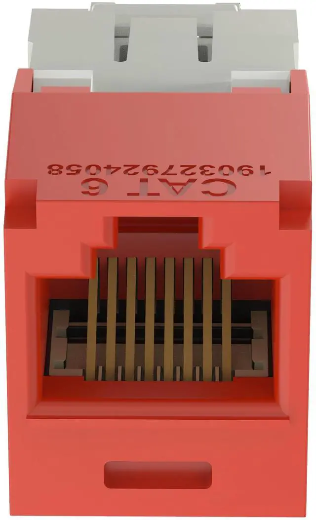 Alt view image 3 of 4 - CJ688TGRD Pack of 10 Category 6 TX6 Plus Mini-Com UTP Jack Modules, Red, TG Style, Toolless, RJ45 Ethernet High Performance Network Module, T568A/T568B Wiring