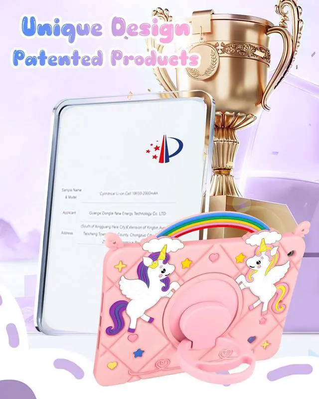 Alt view image 5 of 5 - Uppuppy for iPad 9th/8th/7th Generation Case 10.2 Inch - Cute Girls Kawaii Girly 3D Cartoon Teen Case with Rotating Stand & Strap Soft Silicone PK Unicorn Cover for iPad 7/8/9 Gen 2021 2020 2019 Funda
