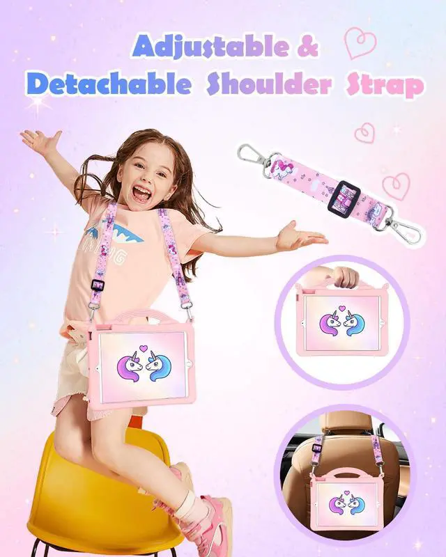 Alt view image 3 of 5 - Uppuppy for iPad 9th/8th/7th Generation Case 10.2 Inch - Cute Girls Kawaii Girly 3D Cartoon Teen Case with Rotating Stand & Strap Soft Silicone PK Unicorn Cover for iPad 7/8/9 Gen 2021 2020 2019 Funda