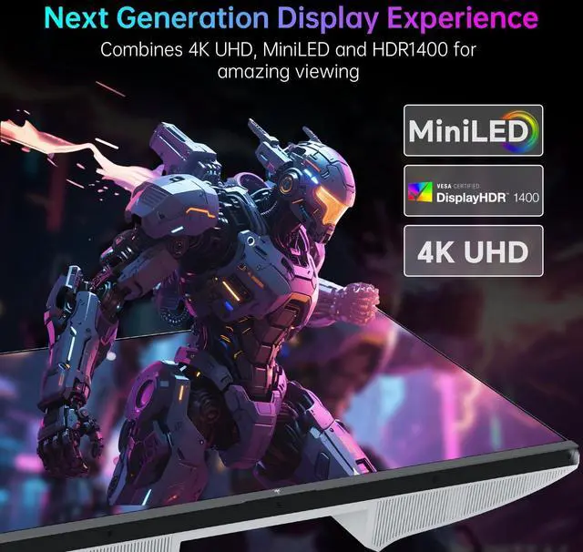 Alt view image 4 of 5 - KTC 27 Inch 4K MiniLED Gaming Monitor, UHD 3840x2160 Dual Mode (4K 160Hz/FHD 320Hz), HDR 1400, Fast IPS, Type-C 65W, KVM, VESA, Tilt & Swivel & Height Adjustable, White, M27P6