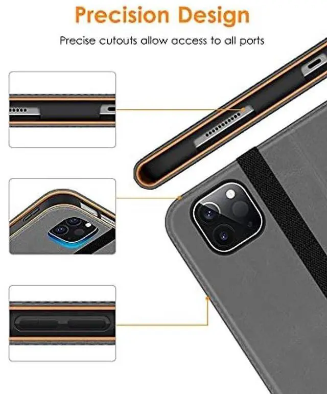 Alt view image 3 of 5 - DTTO Case for iPad Pro 11 Inch 4th / 3rd / 2nd / 1st Generation 2022/2021/2020/2018,Premium PU Leather Folio Stand Cover with Hand Strap, Auto Wake/Sleep,Multiple Viewing Angles, Grey