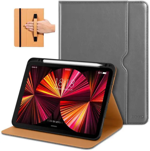 Main image of DTTO Case for iPad Pro 11 Inch 4th / 3rd / 2nd / 1st Generation 2022/2021/2020/2018,Premium PU Leather Folio Stand Cover with Hand Strap, Auto Wake/Sleep,Multiple Viewing Angles, Grey