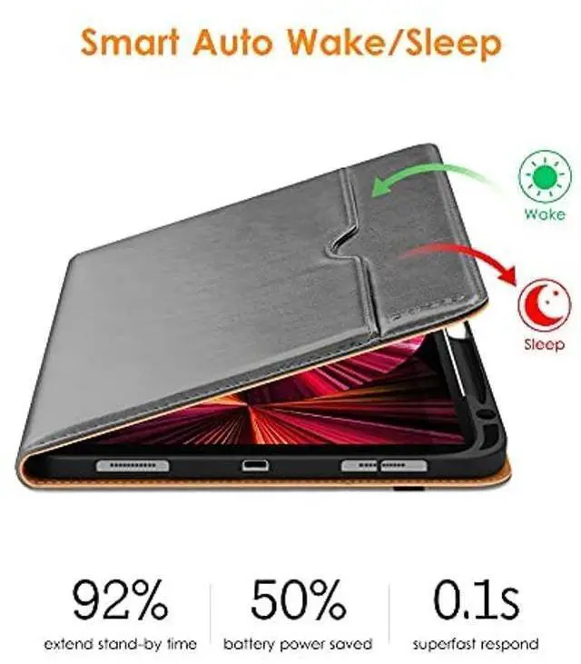 Alt view image 4 of 5 - DTTO Case for iPad Pro 11 Inch 4th / 3rd / 2nd / 1st Generation 2022/2021/2020/2018,Premium PU Leather Folio Stand Cover with Hand Strap, Auto Wake/Sleep,Multiple Viewing Angles, Grey