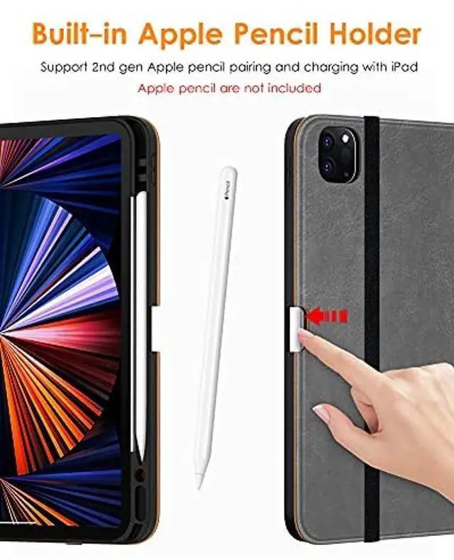 Alt view image 5 of 5 - DTTO Case for iPad Pro 11 Inch 4th / 3rd / 2nd / 1st Generation 2022/2021/2020/2018,Premium PU Leather Folio Stand Cover with Hand Strap, Auto Wake/Sleep,Multiple Viewing Angles, Grey