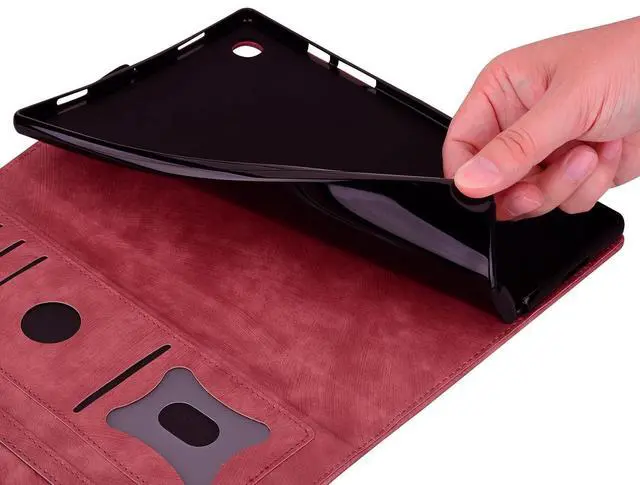 Alt view image 5 of 5 - Case for Samsung Galaxy Tab S10 FE Plus 13.1 Inch 2025 SM-X620 X626B, Premium PU Leather with Blossom Pattern Flip Cover with Shockproof TPU Multi-Angle Stand & Card Holder Tablet Case, WineRed