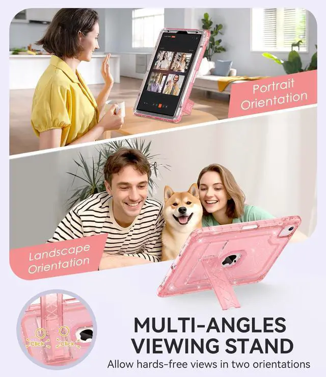 Alt view image 3 of 5 - ZoneFoker Case for iPad Air 5th/ 4th Generation Case (2022/2020) 10.9'', for iPad Pro 11 Inch (4th/3rd/2nd/1st Gen), Hard Sturdy Slim Cover for iPad Air 5 4 th with Pencil Holder/Stand, Pink Glitter