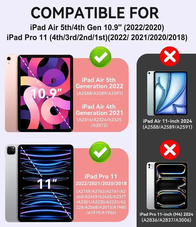 Alt view image 2 of 5 - ZoneFoker Case for iPad Air 5th/ 4th Generation Case (2022/2020) 10.9'', for iPad Pro 11 Inch (4th/3rd/2nd/1st Gen), Hard Sturdy Slim Cover for iPad Air 5 4 th with Pencil Holder/Stand, Pink Glitter