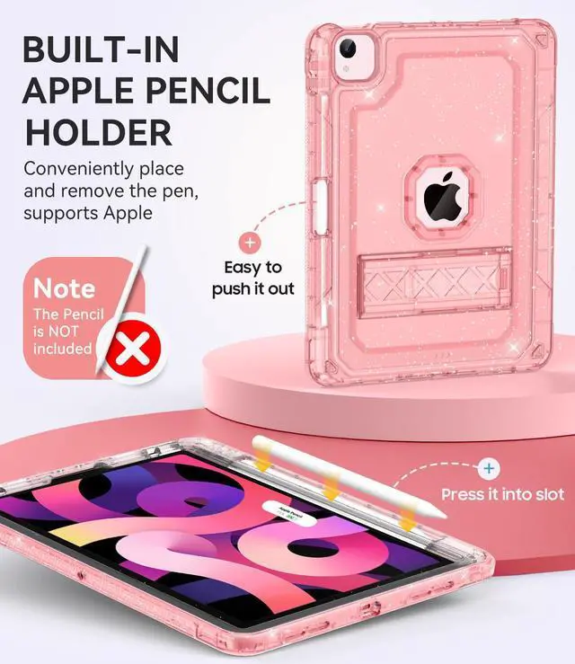 Alt view image 4 of 5 - ZoneFoker Case for iPad Air 5th/ 4th Generation Case (2022/2020) 10.9'', for iPad Pro 11 Inch (4th/3rd/2nd/1st Gen), Hard Sturdy Slim Cover for iPad Air 5 4 th with Pencil Holder/Stand, Pink Glitter