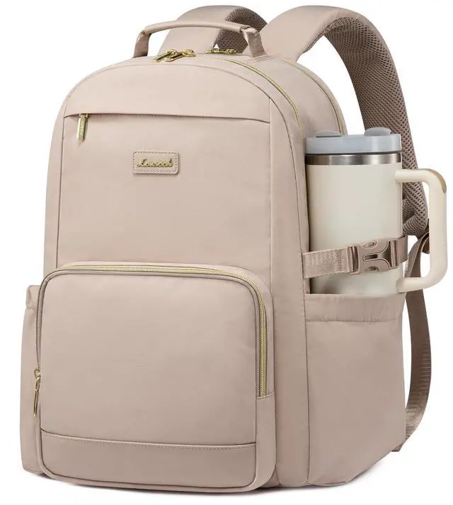 Main image of LOVEVOOK Laptop Backpack for Women with Pouch Pocket for Large Capacity Cup,15.6 Inch Laptop Computer Bag Travel Backpack Purse,Waterproof Work Business Backpack College Teacher Bags,Nude