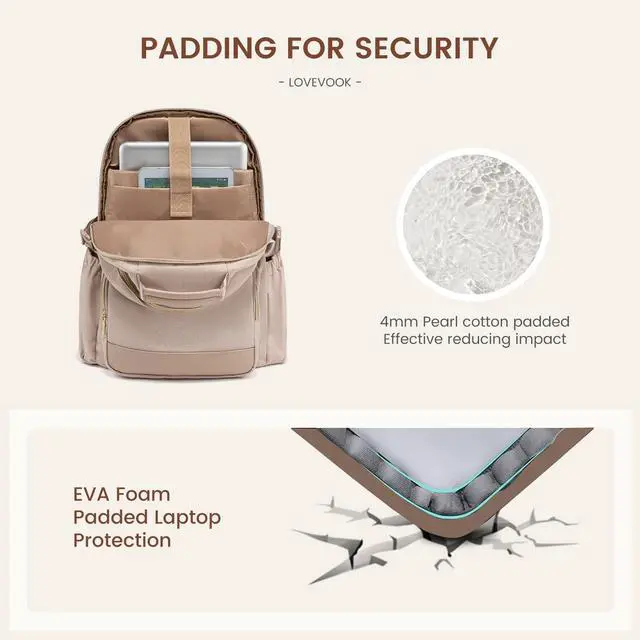 Alt view image 4 of 5 - LOVEVOOK Laptop Backpack for Women with Pouch Pocket for Large Capacity Cup,15.6 Inch Laptop Computer Bag Travel Backpack Purse,Waterproof Work Business Backpack College Teacher Bags,Nude