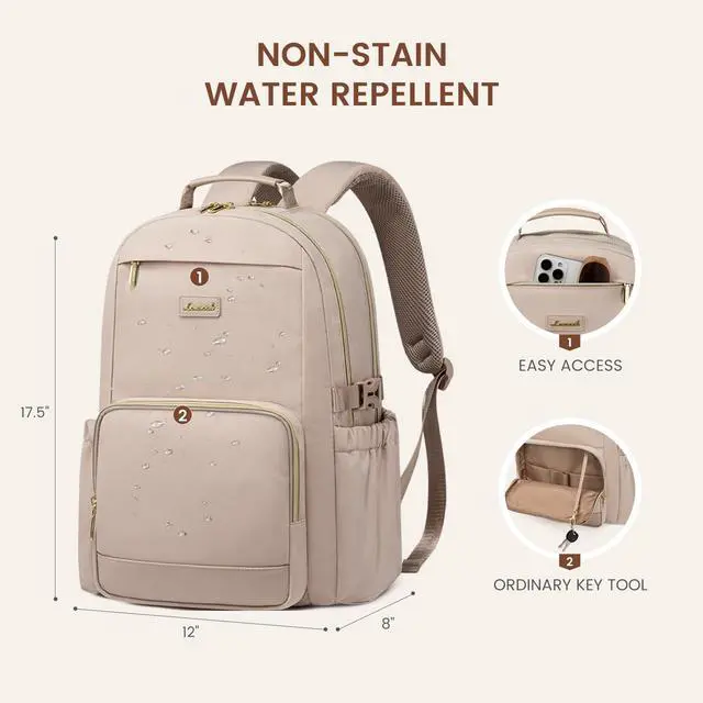 Alt view image 5 of 5 - LOVEVOOK Laptop Backpack for Women with Pouch Pocket for Large Capacity Cup,15.6 Inch Laptop Computer Bag Travel Backpack Purse,Waterproof Work Business Backpack College Teacher Bags,Nude