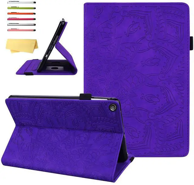 Main image of UUcovers Fire HD 10 Case 9th/7th Generation (2019/2017) 10.1" with Pencil Holder Elastic Band Pocket Multi-Angle Stand Magnetic Folio Wallet PU Leather TPU Shockproof Cover, Purple Paisley Flower