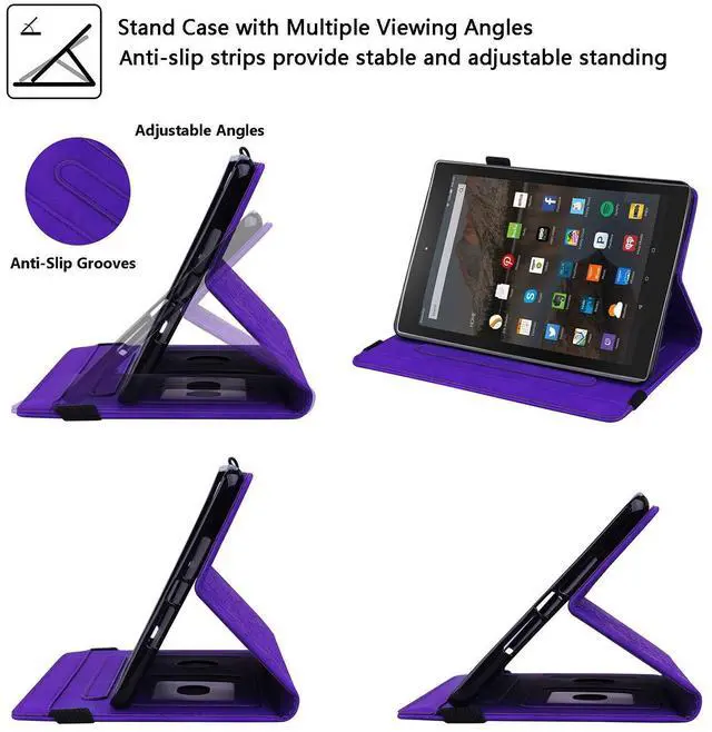 Alt view image 4 of 5 - UUcovers Fire HD 10 Case 9th/7th Generation (2019/2017) 10.1" with Pencil Holder Elastic Band Pocket Multi-Angle Stand Magnetic Folio Wallet PU Leather TPU Shockproof Cover, Purple Paisley Flower