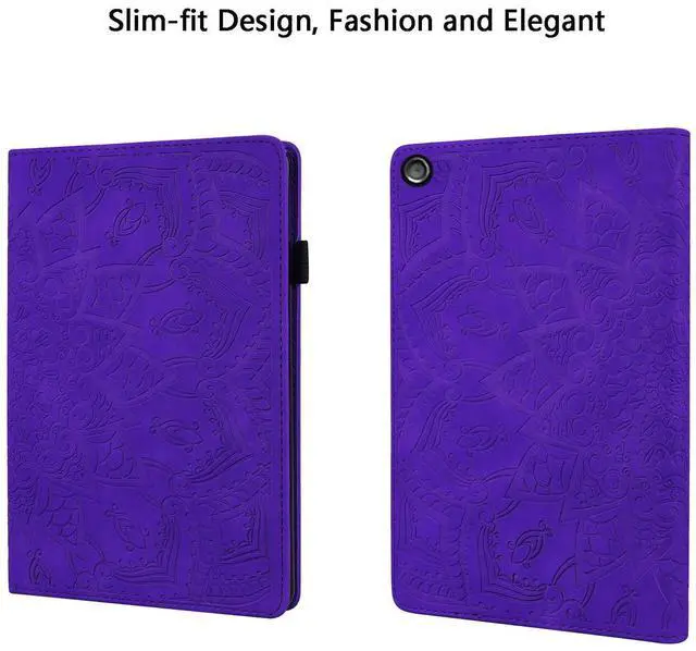 Alt view image 5 of 5 - UUcovers Fire HD 10 Case 9th/7th Generation (2019/2017) 10.1" with Pencil Holder Elastic Band Pocket Multi-Angle Stand Magnetic Folio Wallet PU Leather TPU Shockproof Cover, Purple Paisley Flower