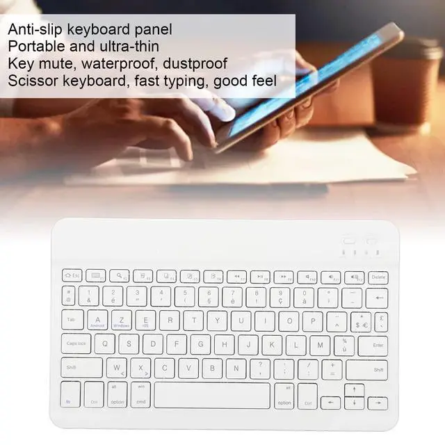Alt view image 2 of 5 - Sanpyl 10in Ultra Thin Bluetooth French AZERT Keyboard, Slim Multifunctional Keyboard for Tablet Phone Computer (White)