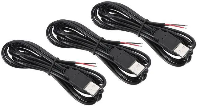 Main image of PATIKIL 6.56Ft USB 2.0 Male to 2 Pin Bare Wire Pigtail Cable, 3pcs 22AWG Power Cords Extension Connector Adapter for Charging Equipment DIY Repair, Black