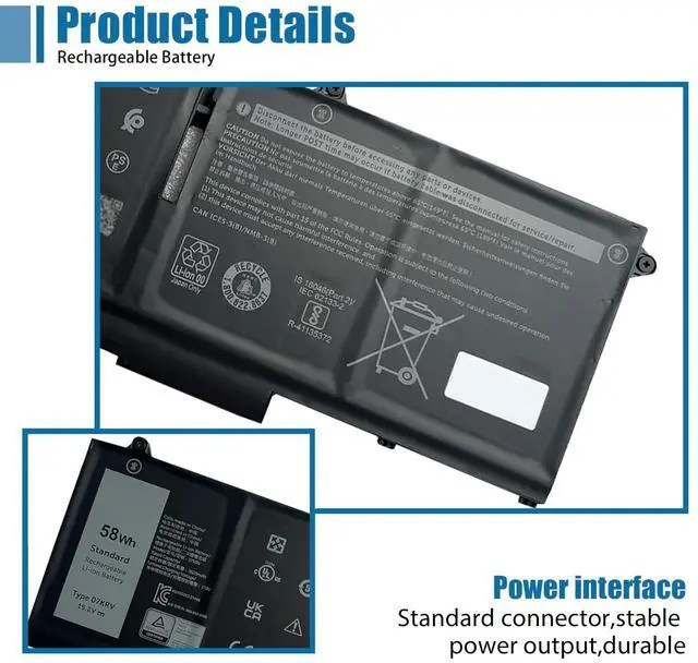 Alt view image 3 of 5 - VANPIR 07KRV Laptop Battery Replacement for Dell Latitude 5430 5530 Precision 3570 P104F P104F005 P137G P137G004 Series M69D0 H4PVC 0H4PVC Y86WG 0Y86WG 08WRCR 078FWY 15.2V 58Wh 3625mAh