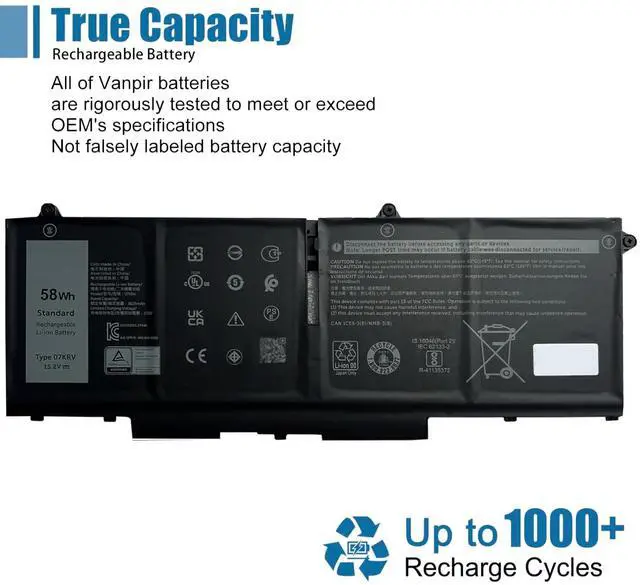 Alt view image 5 of 5 - VANPIR 07KRV Laptop Battery Replacement for Dell Latitude 5430 5530 Precision 3570 P104F P104F005 P137G P137G004 Series M69D0 H4PVC 0H4PVC Y86WG 0Y86WG 08WRCR 078FWY 15.2V 58Wh 3625mAh