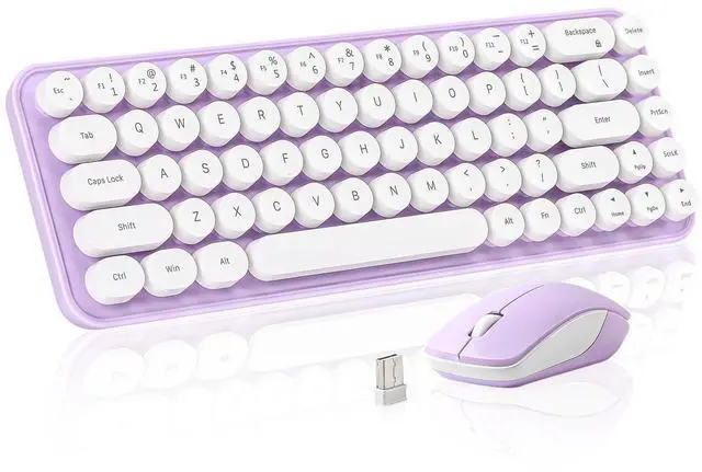 Main image of MIKIBY i68 Wireless Typewriter Keyboard and Mouse Combo,Purple Keyboard with 2.4GHz Connection, Cute Retro Aesthetic Design Round Keycaps for Tablet, Phone, PC and Win/Mac/Android(Purple)