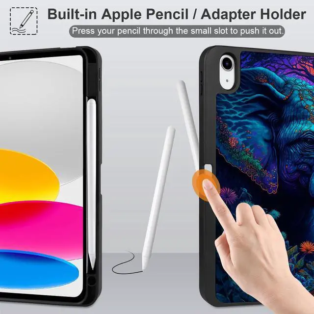 Alt view image 4 of 5 - MEEgoodo Case for iPad A16 11th Generation 11 inch 2025/iPad 10th Generation 10.9 inch 2022, Tablet Cover with Trifold Stand + Pencil Holder + Auto Wake/Sleep + Soft TPU Back Cover, Elephants