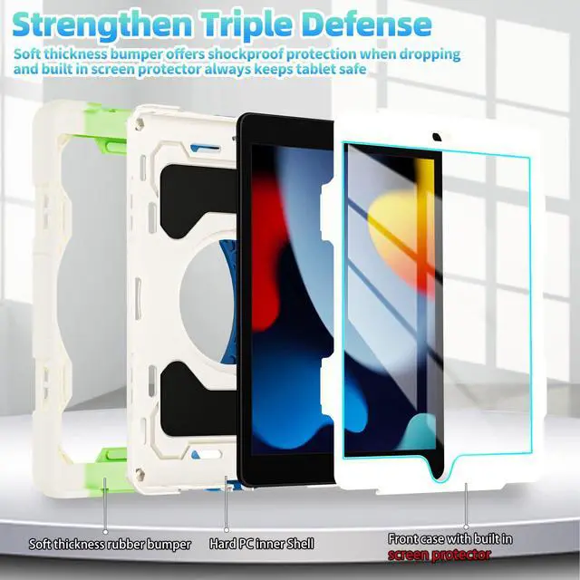 Alt view image 4 of 5 - ROISKIN Boys iPad Case for 10.2 inch with Screen Protector [15ft Drop Protection], iPad Case 9th / 8th / 7th Generation 2021/2020 / 2019 with 360 Rotating Kickstand Shoulder Strap Hand Grip