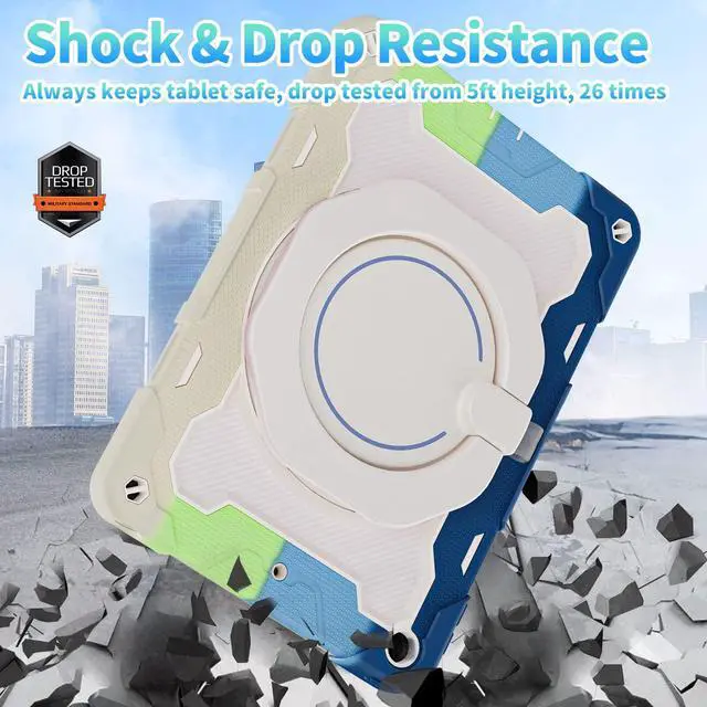 Alt view image 5 of 5 - ROISKIN Boys iPad Case for 10.2 inch with Screen Protector [15ft Drop Protection], iPad Case 9th / 8th / 7th Generation 2021/2020 / 2019 with 360 Rotating Kickstand Shoulder Strap Hand Grip