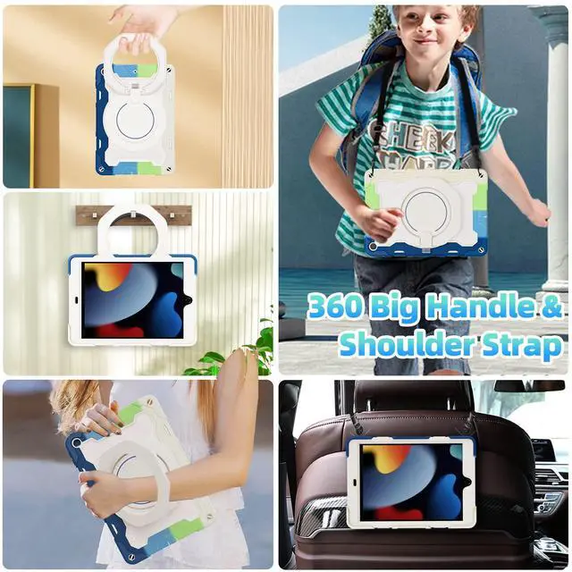 Alt view image 3 of 5 - ROISKIN Boys iPad Case for 10.2 inch with Screen Protector [15ft Drop Protection], iPad Case 9th / 8th / 7th Generation 2021/2020 / 2019 with 360 Rotating Kickstand Shoulder Strap Hand Grip