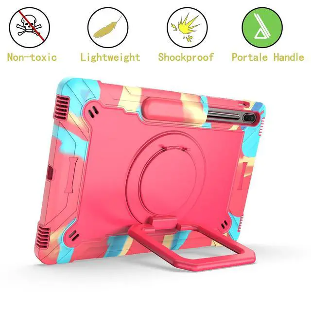 Alt view image 3 of 5 - Galaxy Tab S8 Plus Case/Galaxy Tab S7 FE 5G Case Kids/Tab S7 Plus Case 12.4" SM-T738, Dteck Shockproof Case with 360°Swivel Kickstand Case for Samsung Galaxy Tab S8+/Tab S7 FE/Tab S7+, Rainbow & Rose