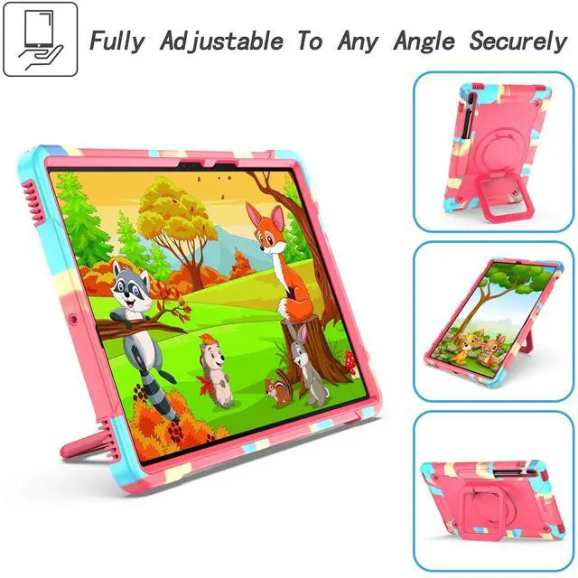 Alt view image 2 of 5 - Galaxy Tab S8 Plus Case/Galaxy Tab S7 FE 5G Case Kids/Tab S7 Plus Case 12.4" SM-T738, Dteck Shockproof Case with 360°Swivel Kickstand Case for Samsung Galaxy Tab S8+/Tab S7 FE/Tab S7+, Rainbow & Rose