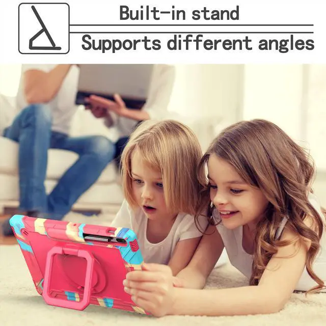 Alt view image 4 of 5 - Galaxy Tab S8 Plus Case/Galaxy Tab S7 FE 5G Case Kids/Tab S7 Plus Case 12.4" SM-T738, Dteck Shockproof Case with 360°Swivel Kickstand Case for Samsung Galaxy Tab S8+/Tab S7 FE/Tab S7+, Rainbow & Rose