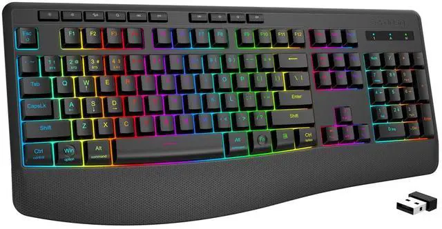 Main image of E-YOOSO RGB Wireless Keyboard, 3-Mode (2.4G/BT/USB), 9 Effects Backlits, Light Up Letters, Rechargeable Ergonomic Computer Silent Keyboard with Wrist Rest for Windows, Mac, PC, Laptop, Games