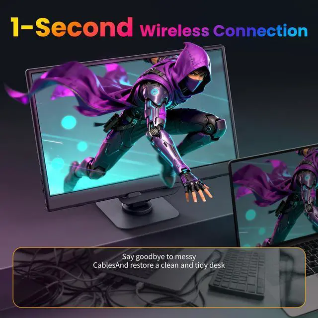 Alt view image 2 of 5 - iProda Wireless Portable Monitor, 15.6" 1080p FHD 60Hz Wireless Monitor for Laptop with Auto Rotation, Second Travel Portable Screen for PS4/5/Switch/MAC/Phone