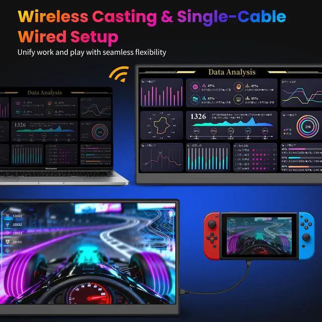 Alt view image 3 of 5 - iProda Wireless Portable Monitor, 15.6" 1080p FHD 60Hz Wireless Monitor for Laptop with Auto Rotation, Second Travel Portable Screen for PS4/5/Switch/MAC/Phone