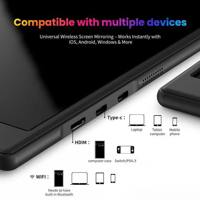 Alt view image 5 of 5 - iProda Wireless Portable Monitor, 15.6" 1080p FHD 60Hz Wireless Monitor for Laptop with Auto Rotation, Second Travel Portable Screen for PS4/5/Switch/MAC/Phone