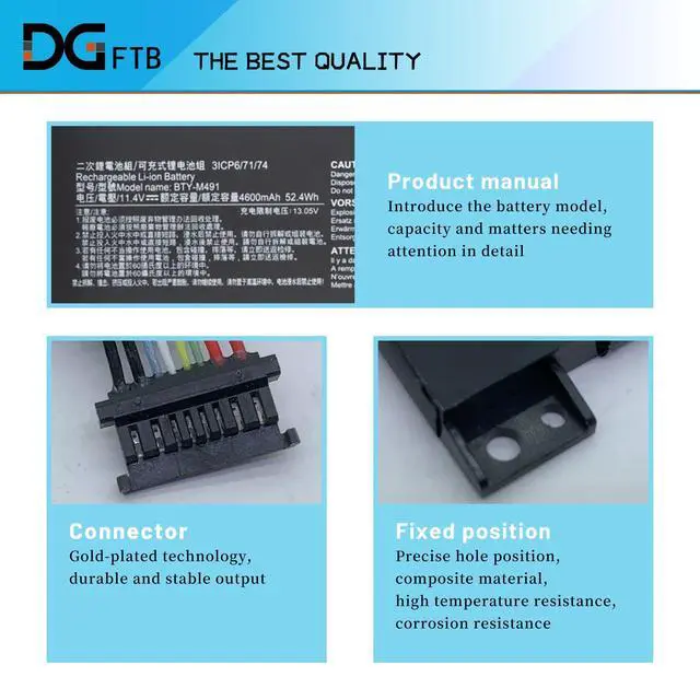Alt view image 2 of 5 - DGFTB BTY-M491 Battery for MSI Modern 15 A4M A5M A10M A10RAS A10RBS A11M A11ML A11MU A11SB A11SBL A11SBL A11SBU A10RAS-206IT 15 A10RAS-081FR 3ICP6/71/74 Black Interface Cable (11.4V 4600mAh/52.4Wh)