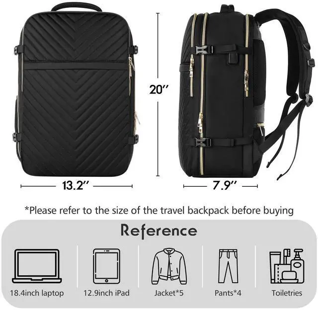 Alt view image 5 of 5 - MOMUVO Carry On Backpack for Women,Flight Approved Extra Large Travel Laptop Backpack Water Resistant Luggage Travel Bag for Weekender Business, Black